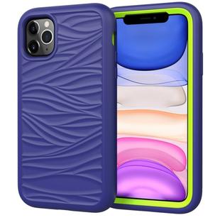 For iPhone 11 Pro Max Wave Pattern 3 in 1 Silicone+PC Shockproof Protective Case(Navy+Olivine)