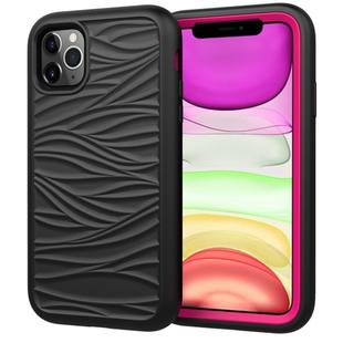 For iPhone 11 Pro Max Wave Pattern 3 in 1 Silicone+PC Shockproof Protective Case(Black+Hot Pink)