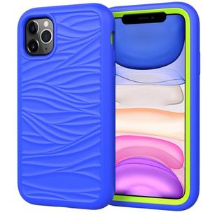 For iPhone 11 Pro Max Wave Pattern 3 in 1 Silicone+PC Shockproof Protective Case(Blue+Olivine)