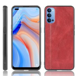 For Oppo Reno4 Shockproof Sewing Cow Pattern Skin PC + PU + TPU Case(Red)
