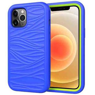 For iPhone 12 mini Wave Pattern 3 in 1 Silicone+PC Shockproof Protective Case(Blue+Olivine)