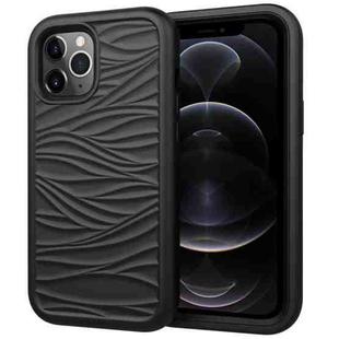 For iPhone 12 / 12 Pro Wave Pattern 3 in 1 Silicone+PC Shockproof Protective Case(Black)