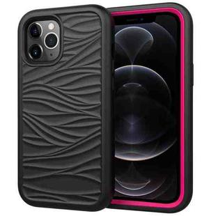 For iPhone 12 / 12 Pro Wave Pattern 3 in 1 Silicone+PC Shockproof Protective Case(Black+Hot Pink)