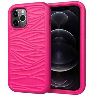 For iPhone 12 / 12 Pro Wave Pattern 3 in 1 Silicone+PC Shockproof Protective Case(Hot Pink)