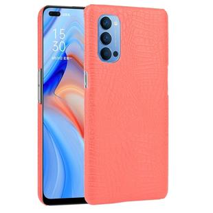 For OPPO Reno4 Shockproof Crocodile Texture PC + PU Case(Red)