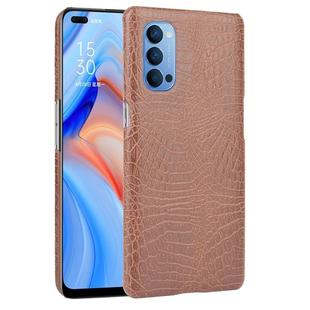 For OPPO Reno4 Shockproof Crocodile Texture PC + PU Case(Brown)