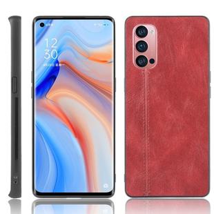 For Oppo Reno4 Pro Shockproof Sewing Cow Pattern Skin PC + PU + TPU Case(Red)