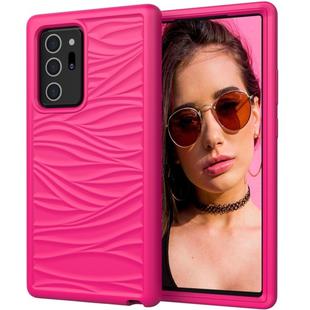 For Samsung Galaxy Note20 Ultra Wave Pattern 3 in 1 Silicone+PC Shockproof Protective Case(Hot Pink)