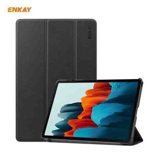 ENKAY ENK-8010 PU Leather + Plastic Smart Case with Three-folding Holder for Samsung Galaxy Tab S8 / Galaxy Tab S7 11.0 T870 / T875(Black)