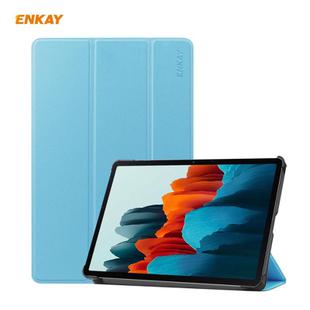ENKAY ENK-8010 PU Leather + Plastic Smart Case with Three-folding Holder for Samsung Galaxy Tab S8 / Galaxy Tab S7 11.0 T870 / T875(Light Blue)
