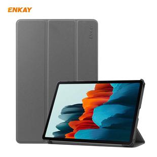 ENKAY ENK-8010 PU Leather + Plastic Smart Case with Three-folding Holder for Samsung Galaxy Tab S8 / Galaxy Tab S7 11.0 T870 / T875(Grey)