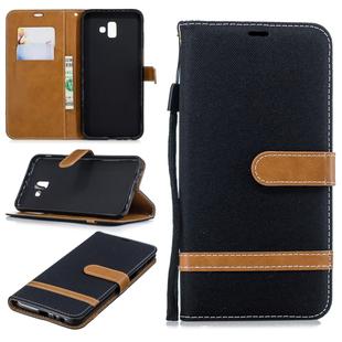 Color Matching Denim Texture Leather Case for Galaxy J6+ & J6 Prime, with Holder & Card Slots & Wallet & Lanyard(Black)