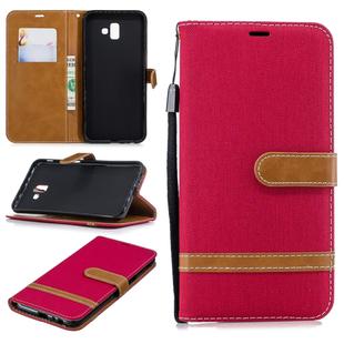 Color Matching Denim Texture Leather Case for Galaxy J6+ & J6 Prime, with Holder & Card Slots & Wallet & Lanyard(Red)