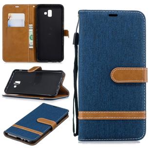 Color Matching Denim Texture Leather Case for Galaxy J6+ & J6 Prime, with Holder & Card Slots & Wallet & Lanyard(Dark blue)