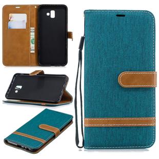 Color Matching Denim Texture Leather Case for Galaxy J6+ & J6 Prime, with Holder & Card Slots & Wallet & Lanyard(Green)