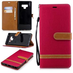 Color Matching Denim Texture Leather Case for Galaxy  Note 9 , with Holder & Card Slots & Wallet & Lanyard(Red)