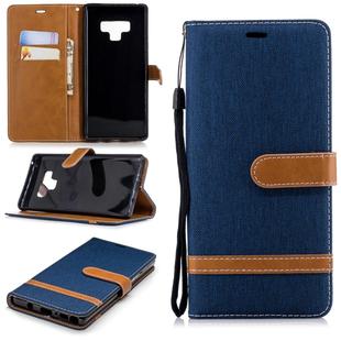 Color Matching Denim Texture Leather Case for Galaxy  Note 9 , with Holder & Card Slots & Wallet & Lanyard(Dark Blue)