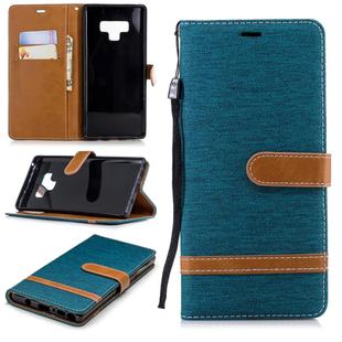 Color Matching Denim Texture Leather Case for Galaxy  Note 9 , with Holder & Card Slots & Wallet & Lanyard(Green)