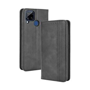 For OPPO Realme C15 Magnetic Buckle Retro Crazy Horse Texture Horizontal Flip Leather Case with Holder & Card Slots & Photo Frame(Black)