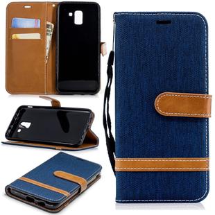 Color Matching Denim Texture Leather Case for Galaxy  J6 , with Holder & Card Slots & Wallet & Lanyard(Black)