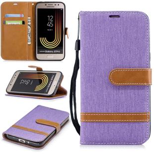 Color Matching Denim Texture Leather Case for Galaxy  J2 Pro , with Holder & Card Slots & Wallet & Lanyard(Purple)