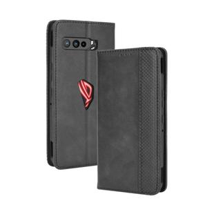 For Asus ROG Phone 3 ZS661KS  Magnetic Buckle Retro Crazy Horse Texture Horizontal Flip Leather Case  , with Holder & Card Slots & Photo Frame(Black)