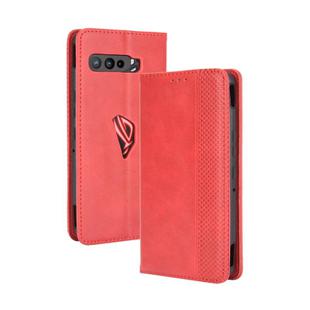 For Asus ROG Phone 3 ZS661KS  Magnetic Buckle Retro Crazy Horse Texture Horizontal Flip Leather Case  , with Holder & Card Slots & Photo Frame(Red)