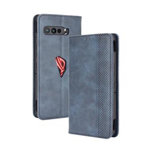 For Asus ROG Phone 3 ZS661KS  Magnetic Buckle Retro Crazy Horse Texture Horizontal Flip Leather Case  , with Holder & Card Slots & Photo Frame(Blue)