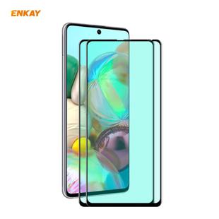 For Samsung Galaxy A71 2 PCS ENKAY Hat-Prince 0.26mm 9H 6D Curved Full Screen Eye Protection Green Film Tempered Glass Protector