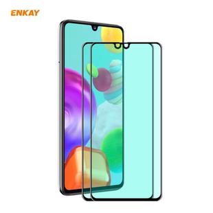 For Samsung Galaxy A41 2 PCS ENKAY Hat-Prince 0.26mm 9H 6D Curved Full Screen Eye Protection Green Film Tempered Glass Protector