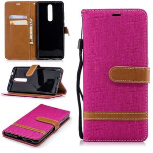 Color Matching Denim Texture Leather Case for Nokia 5.1 (2018), with Holder & Card Slots & Wallet & Lanyard(Rose Red)