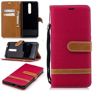 Color Matching Denim Texture Leather Case for Nokia 5.1 (2018), with Holder & Card Slots & Wallet & Lanyard(Red)