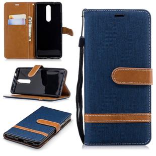 Color Matching Denim Texture Leather Case for Nokia 5.1 (2018), with Holder & Card Slots & Wallet & Lanyard(Dark Blue)