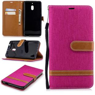 Color Matching Denim Texture Leather Case for Nokia 2.1 (2018) , with Holder & Card Slots & Wallet & Lanyard(Rose Red)