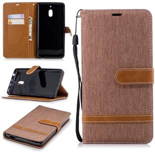 Color Matching Denim Texture Leather Case for Nokia 2.1 (2018) , with Holder & Card Slots & Wallet & Lanyard(Brown)