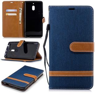 Color Matching Denim Texture Leather Case for Nokia 2.1 (2018) , with Holder & Card Slots & Wallet & Lanyard(Dark Blue)