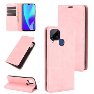 For Realme C15 Retro-skin Business Magnetic Suction Leather Case with Holder & Card Slots & Wallet(Pink)