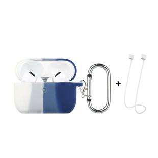 ENKAY Hat-Prince ENK-AC8102 for Apple AirPods Pro Wireless Earphone Rainbow Color TPU Protective Case with Carabiner and Anti-lost Rope(White Grey Blue)