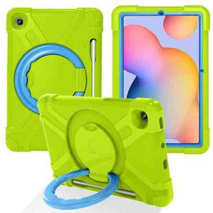 For Samsung Galaxy Tab S6 Lite P610 PC + Silicone Shockproof Combination Case with 360 Degree Rotating Holder & Handle & Pen Slot(Glass Green + Blue)