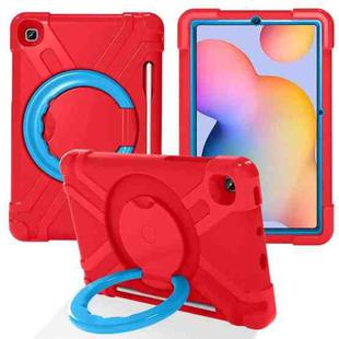 For Samsung Galaxy Tab S6 Lite P610 PC + Silicone Shockproof Combination Case with 360 Degree Rotating Holder & Handle & Pen Slot(Red + Blue)