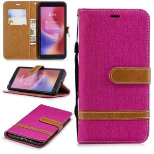 Color Matching Denim Texture Leather Case for Xiaomi Redmi 6 / 6A, with Holder & Card Slots & Wallet & Lanyard(Rose Red)