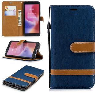 Color Matching Denim Texture Leather Case for Xiaomi Redmi 6 / 6A, with Holder & Card Slots & Wallet & Lanyard(Dark Blue)
