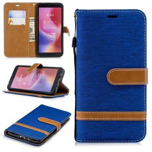 Color Matching Denim Texture Leather Case for Xiaomi Redmi 6 / 6A, with Holder & Card Slots & Wallet & Lanyard(Royal Blue)