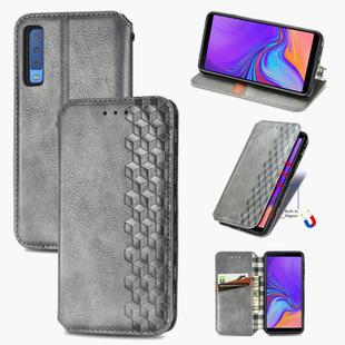 For Samsung Galaxy A7 (2018) Cubic Grid Pressed Horizontal Flip Magnetic Leather Case with Holder & Card Slots & Wallet(Gray)