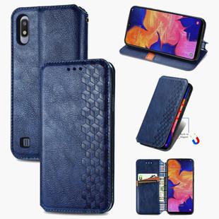 For Samsung Galaxy A10 Cubic Grid Pressed Horizontal Flip Magnetic Leather Case with Holder & Card Slots & Wallet(Blue)