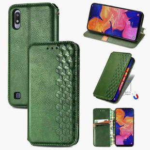For Samsung Galaxy A10 Cubic Grid Pressed Horizontal Flip Magnetic Leather Case with Holder & Card Slots & Wallet(Green)