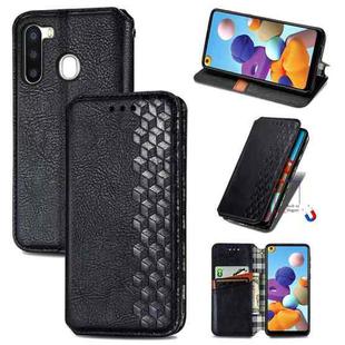 For Samsung Galaxy A21 (EU Version) Cubic Grid Pressed Horizontal Flip Magnetic Leather Case with Holder & Card Slots & Wallet(Black)