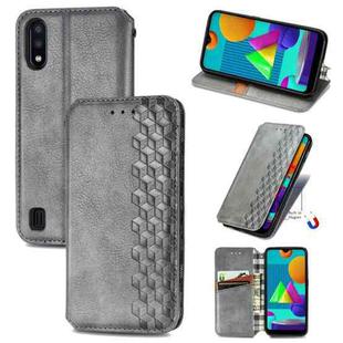 For Samsung Galaxy M01 Cubic Grid Pressed Horizontal Flip Magnetic Leather Case with Holder & Card Slots & Wallet(Gray)