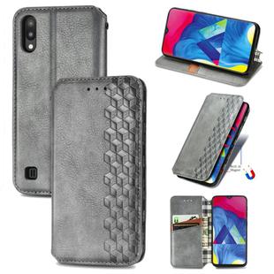 For Samsung Galaxy M10 Cubic Grid Pressed Horizontal Flip Magnetic Leather Case with Holder & Card Slots & Wallet(Gray)