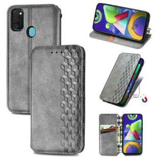 For Samsung Galaxy M21/M30s Cubic Grid Pressed Horizontal Flip Magnetic Leather Case with Holder & Card Slots & Wallet(Gray)